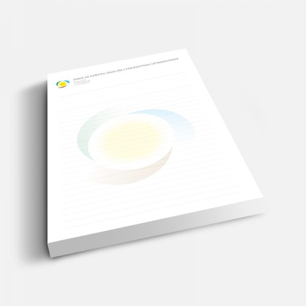 Fond za zaštitu okoliša, A5, 50 lista, tisak listova 4/0, ljepljeno u zaglavlju Fond za zaštitu okoliša, A5, 50 lista, tisak listova 4/0, ljepljeno u zaglavlju