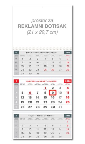 Veliki trodjelni sivi kalendar