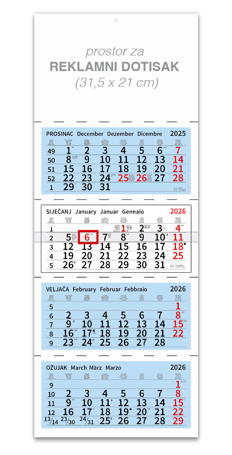 Četverodjelni plavi kalendar