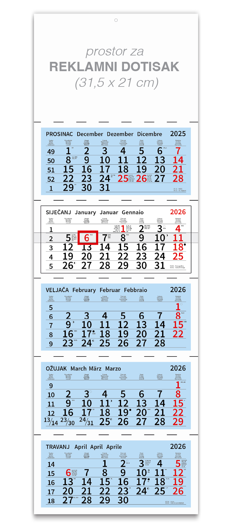 Peterodjelni plavi kalendar