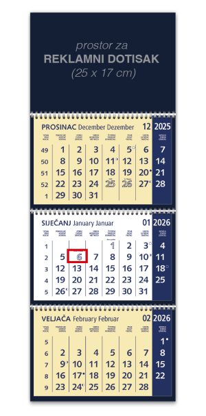 Trodjelni plavi kalendar 3 spirale