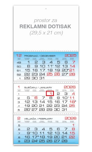 Trodjelni savijani kalendar 3 bloka