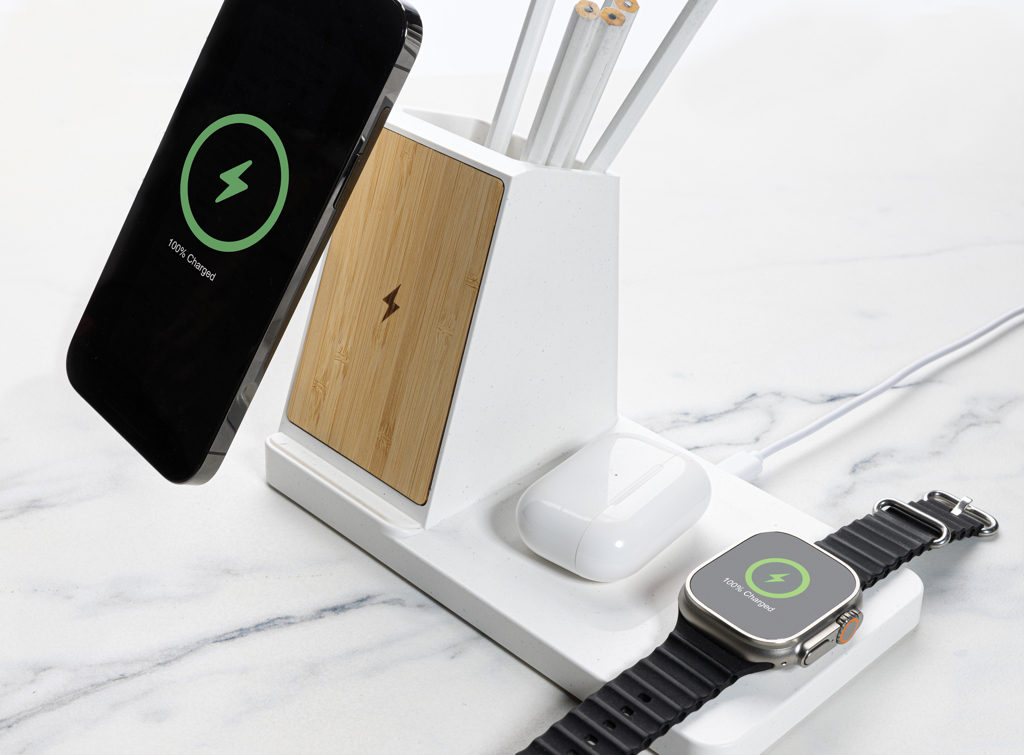 Ontario recycled plastic & bamboo 3-in-1 wireless charger - Slika 9