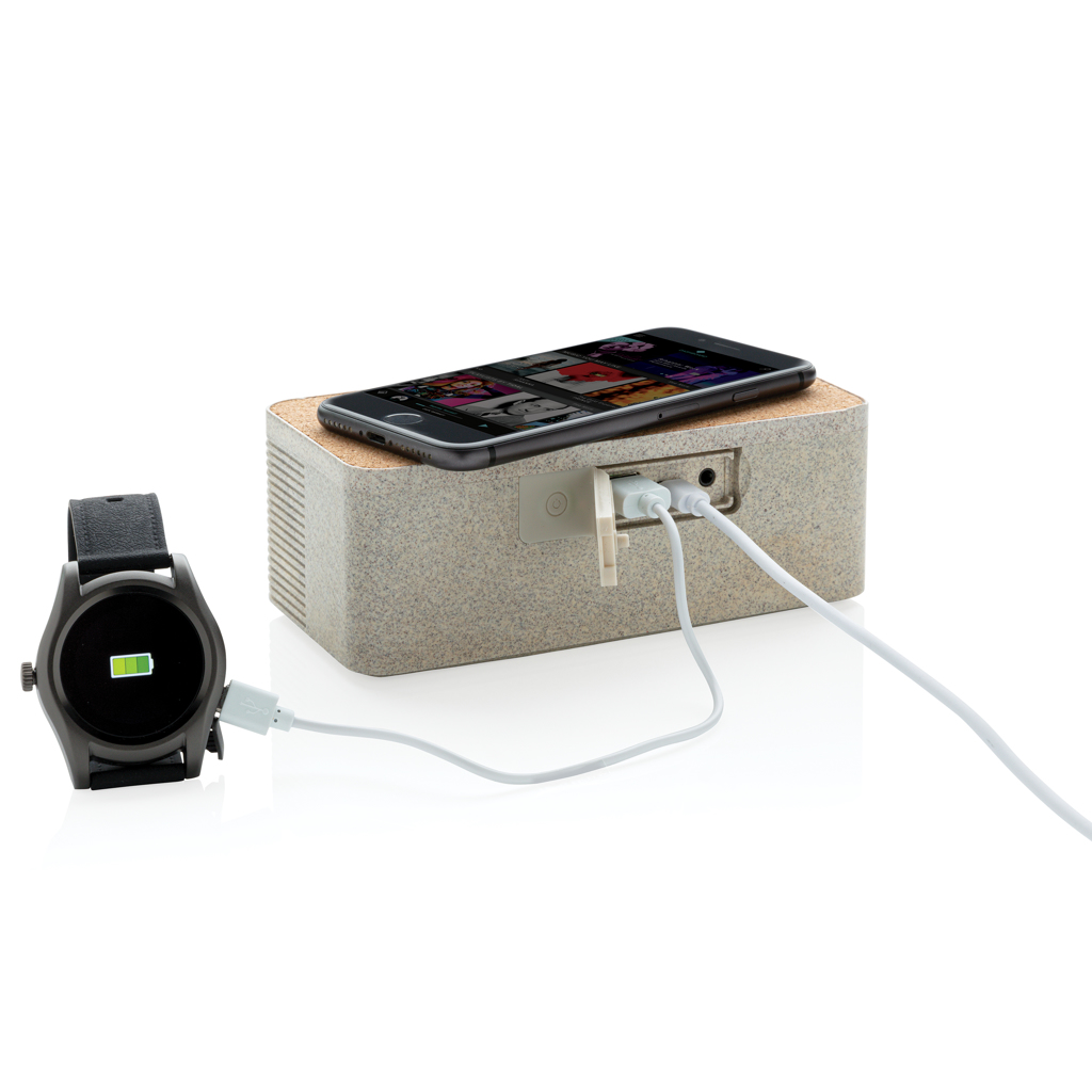 Wheatstraw wireless charging speaker, brown - Slika 4