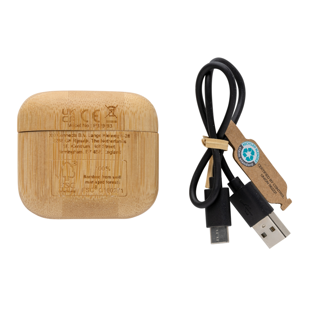 Bamboo TWS earbuds with RCS recycled plastic - Slika 4