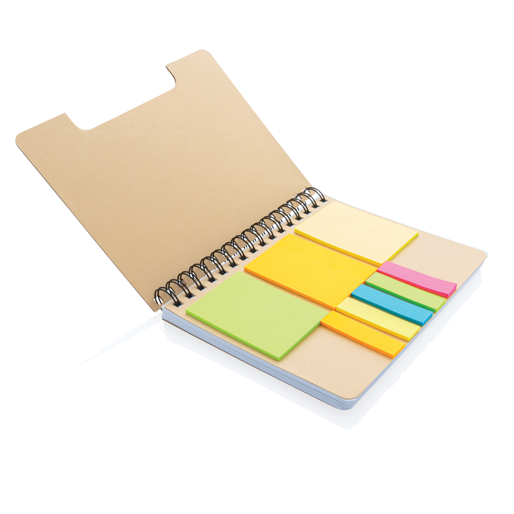 A5 Kraft spiral notebook with sticky notes, brown - Slika 4